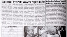 Wimbledonské vítzství Jany Novotné na stránkách MF DNES ze 7. ervence 1998.