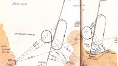 Vlevo oekávaná tra, vpravo skutená tra letounu Situaní plánek ostrova Ross...
