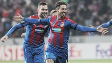 GÓL! Plzeský Milan Petrela se raduje ze své trefy v utkání proti FCSB.