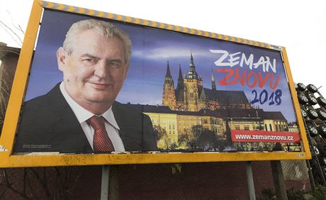 Billboard v Praze na podporu kandidatury prezidenta Miloe Zemana v pímé volb...