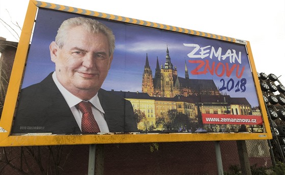 Billboard v Praze na podporu kandidatury prezidenta Miloe Zemana v pímé volb...