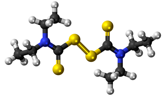 Model molekuly disulfiramu, který je účinnou látkou léku Antabus používaného...