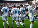 Cristiano Ronaldo slaví svůj druhý gól v utkání mezi Realem Madrid a Sevillou.