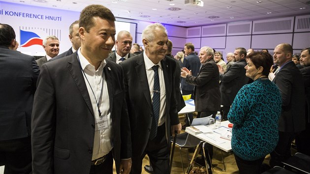 f SPD Tomio Okamura a prezident Milo Zeman na celosttn konferenci hnut (9.12.2017).