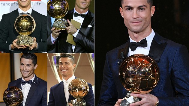 PT ZLATCH M. Cristiano Ronaldo m ve sbrce u pt trofej pro vtze v anket Zlat m. Posbral je postupn v letech 2008, 2013, 2015, 2016 a 2017.