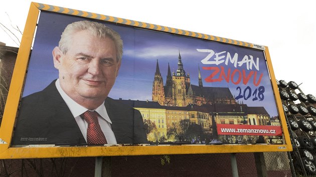 Billboard v Praze na podporu kandidatury prezidenta Miloše Zemana v přímé volbě prezidenta