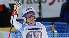 Jasmine Fluryová slaví vítzství v superobím slalomu ve Svatém Moici.