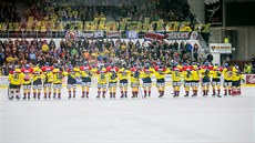 Děkovačka budějovických hokejistů po vítězném zápase