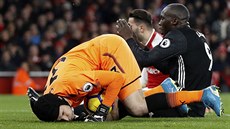Branká� Arsenalu Petr �ech b�hem utkání proti Manchesteru United.
