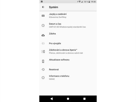 Sony Xperia XZ1 (skryt menu pro vvoje)