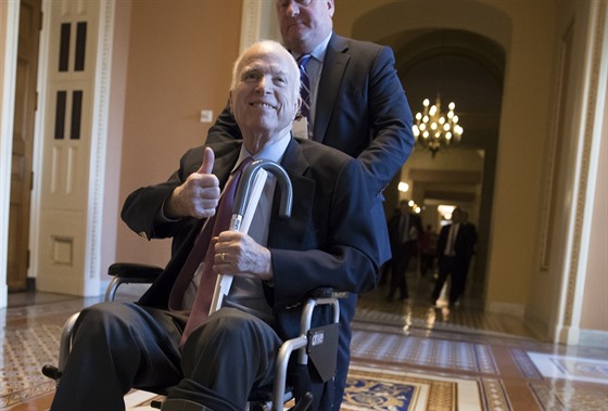 John McCain na fotografii z 1. prosince 2017. I pes pokroilé stadium rakoviny...