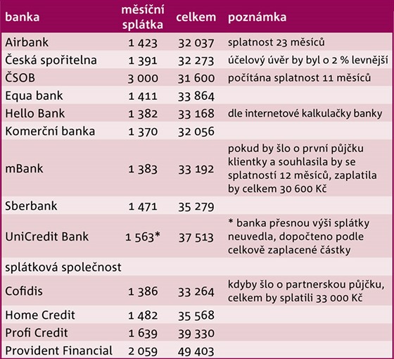 Za kolik si půjčíte 30 000 Kč u bank v Česku.