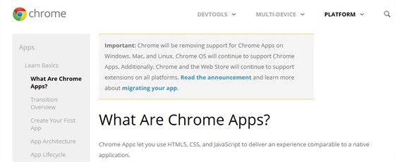 Oznámení o ukončení podpory Chrome Apps.