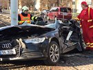 V praskm Hloubtn se srazila tramvaj s autem. (13.12.2017)