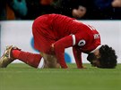 Tradiní oslava gólu v podání Mohameda Salaha, ofenzivního záloníka Liverpoolu.