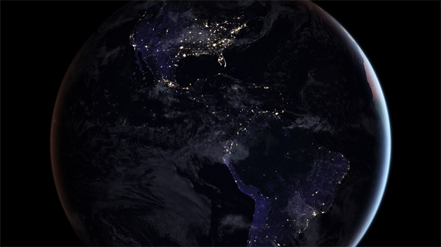 Pohled na Zemi v noci  Severn a Jin Amerika