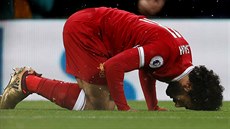Tradiní oslava gólu v podání Mohameda Salaha, ofenzivního záloníka Liverpoolu.
