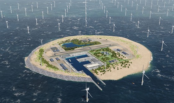 Vizualizace ostrova větrníků podle společnosti TenneT.