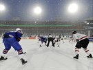 Momentka souboje amerických hokejist s Kanadou v utkání pod irým nebem na...