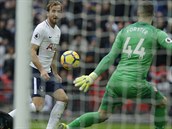 Harry Kane z Tottenhamu zavruje hattrick v utkn proti Southamptonu.
