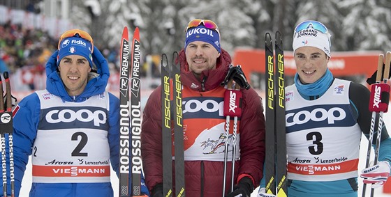 Ti nejlepí mui ze sprintu ve výcarském Lenzerheide. Zleva druhý Ital...