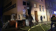Zásah hasičů u požáru v obchodě s taneční obuví v Olomouci v Rooseveltově...