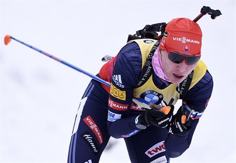 Slovensk biatlonistka Anastasia Kuzminov na trati sprintu v Oberhofu.