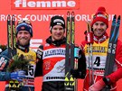 Ti nejlepí mui Tour de Ski: vítzný výcar Dario Cologna (uprosted), druhý...