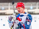 eský biatlonista Ondej Moravec bhem nástelu ped sprintem v Oberhofu
