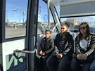 Uvnit autonomn ízeného autobusu Navya pi jízd v Las Vegas.