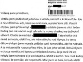 Dkovn dopis, kter napsala ena primtorovi Brna.