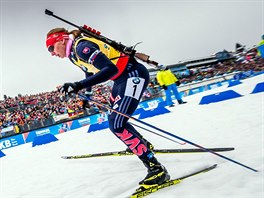 Slovensk biatlonistka Anastasia Kuzminov na trati sthacho zvodu v Oberhofu