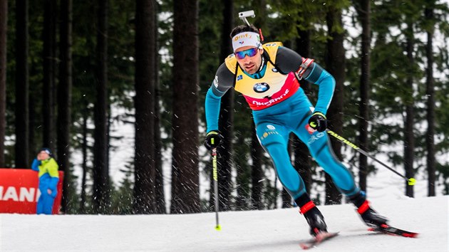 Martin Fourcade bhem sthacho zvodu v nmeckm Oberhofu.