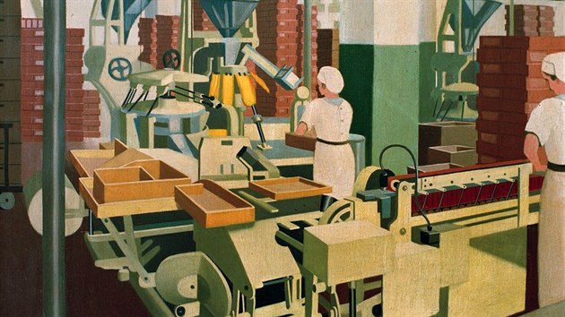 Výroba německé společnosti Dr. Oetker v roce 1937 na obrazu malíře Carla Grossberga.