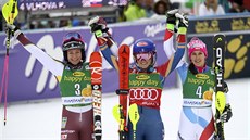 Ti nejrychlejí eny slalomu v Kranjské Goe: vítzná Amerianka Mikaela...