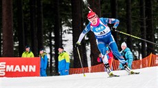 Česká biatlonistka Veronika Vítková na trati sprintu v Oberhofu