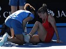 Svtová jednika Simona Halepová bhem prvního kola Australian Open si vyádala...