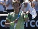 Tomá Berdych slaví postup do tetího kola Australian Open.