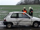 Auto sjelo do potoka v Prhonicích, nikdo v nm nejel (16.1.2018)