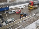 Na Praském okruhu se srazilo osm aut. (18.1.2018)