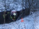 Nehoda osobnho vozu v Pansk Habrov u Rychnova nad Knnou (16.1.2018).