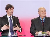 Marek Hilšer a Petr Hannig při debatě osmi prezidentských kandidátů na...