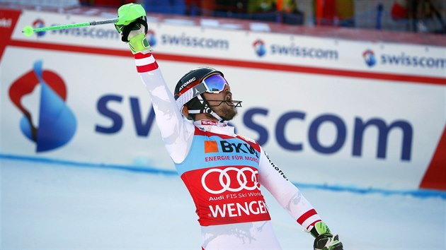 Raušan Marcel Hirscher dojel ve slalomu Světového poháru ve švýcarském Wengenu na prvním místě.