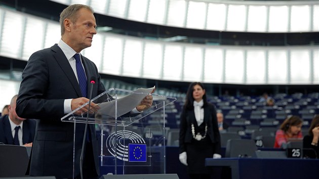 Donald Tusk během projevu v Evropském parlamentu (16. ledna 2017)