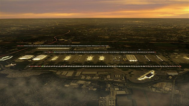 Londnsk letit Heathrow plnuje rozen o tet drhu (nahoe).