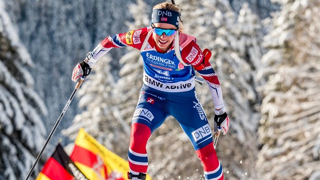 Norská biatlonistka Tiril Eckhoffová na trati sprintu v Anterselvě.