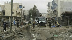 Následky bombardování v syrské provincii Idlíb (3. ledna 2018)