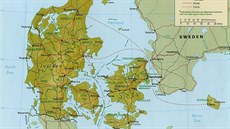 Mapa Dánska. Ostrov Bornholm je jeho nejvýchodnjí ástí, leí v Baltském moi...