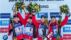 VÍTZNÍ NOROVÉ. Norská tafeta slaví triumf ve Svtovém poháru v Ruhpoldingu....