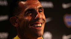 Argentinský fotbalista Carlos Tevez na tiskové konferenci klubu Boca Juniors.